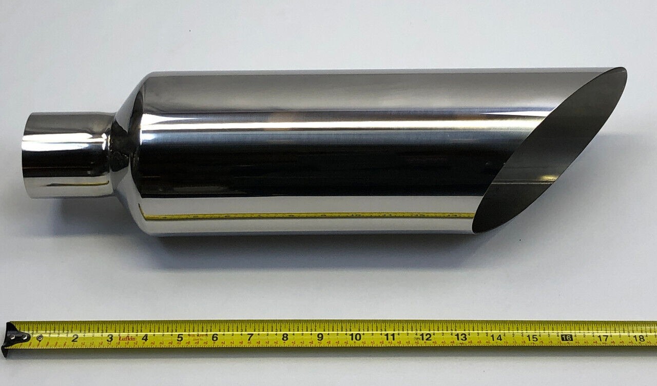 Exhaust Tip 5.00" Dia X 18.00" Long 2.50" Inlet Slant  Polished Stainless Wesdon