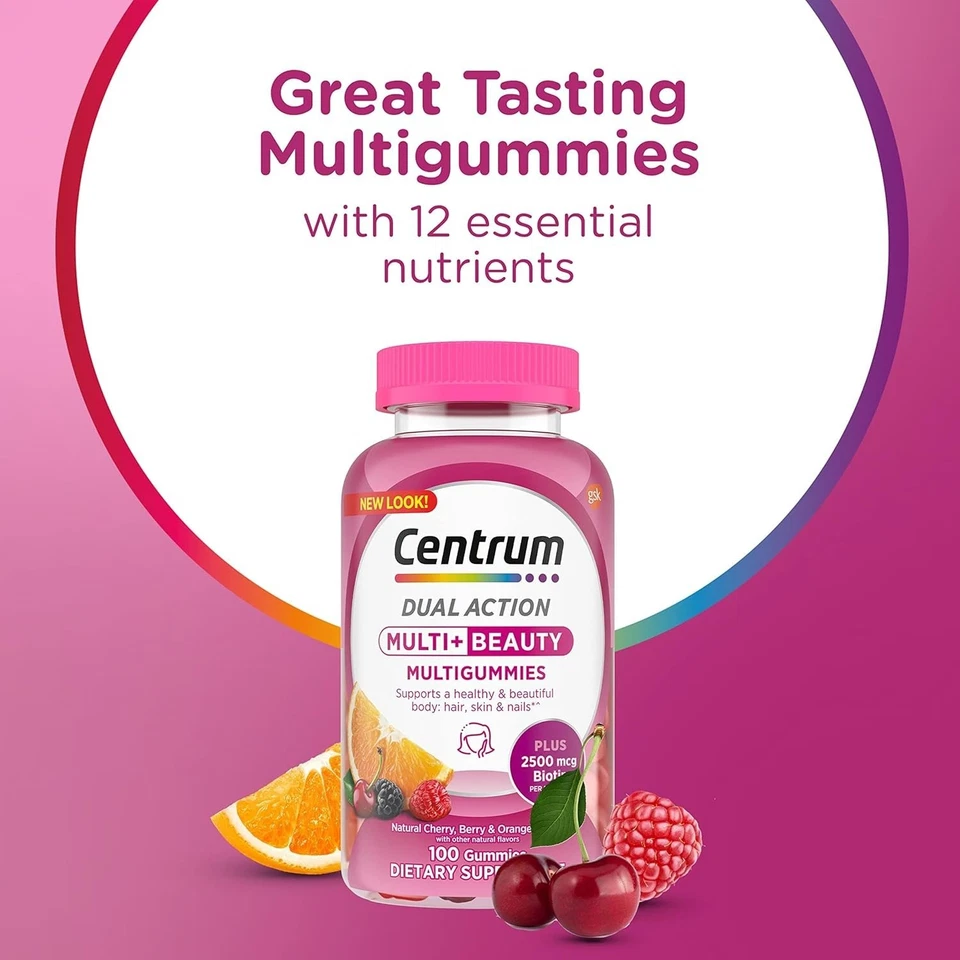 Gomitas multivitamínicas Centrum Dual Action Multi + Beauty para mujer, surtidas, 100 quilates Foto 3 de 4