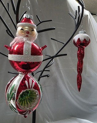 Set of 3 Specialty Radko Shiny Brite Ornaments Roly Poly Santa, 3-way Reflector 