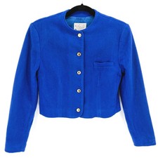 Miss Pendleton Cobalt Blue Wool Blazer Jacket Womens Sz 10 Gold Buttons Cropped