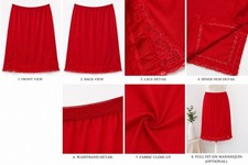 VTG Seamprufe Red Nylon Half Slip Skirt Lace Side Slits Elastic Waist Size S