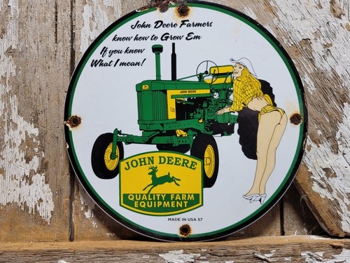 VINTAGE JOHN DEERE PORCELAIN SIGN OLD FARM TRACTOR EQUIPMENT DEALER SALE SERVICE