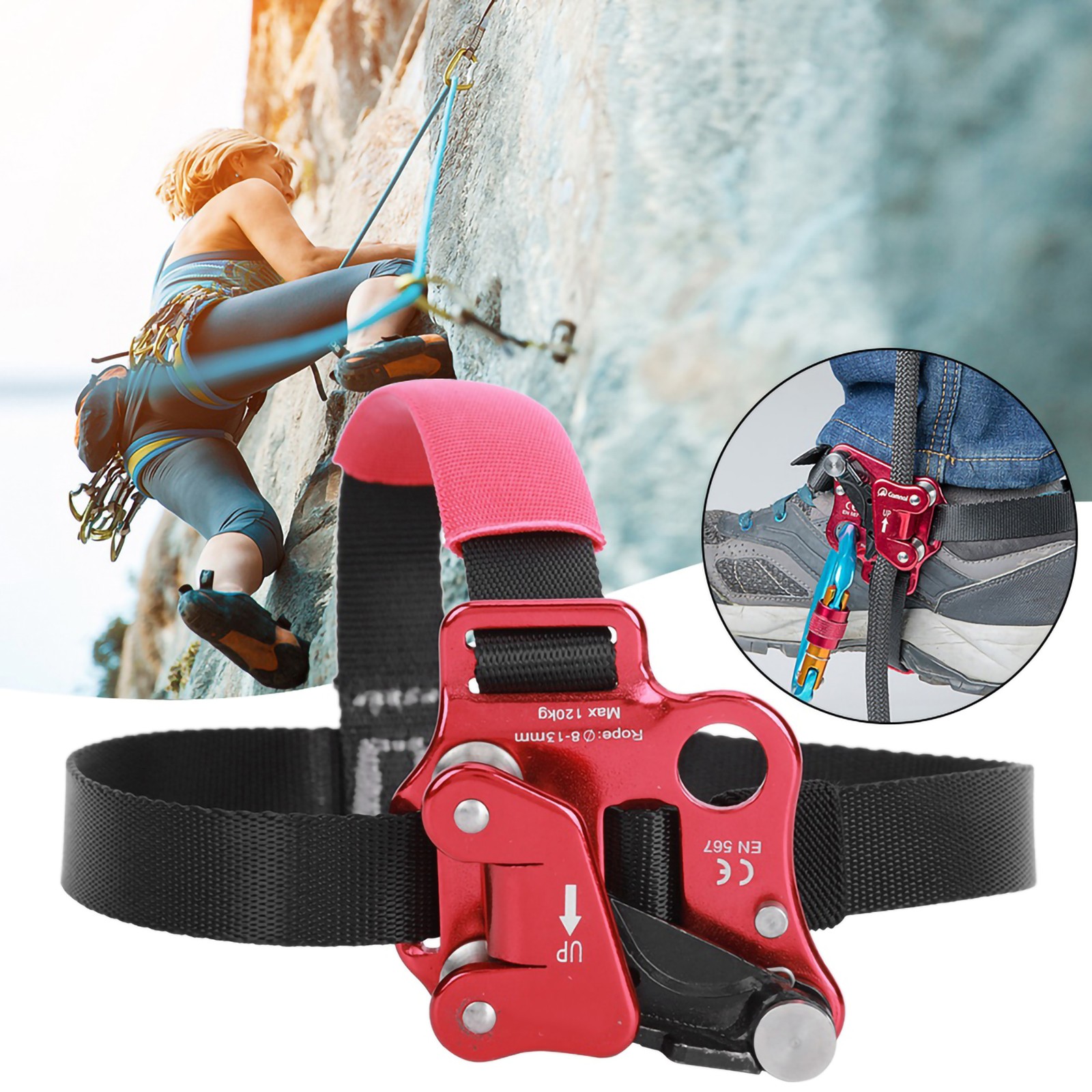 :RED Foot Ascender Mountaineering Tree Arborist Climbing Rappelling.