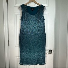R M Richards Teal Metallic 2 Piece Dress Jacket Set Size 14 Evening Formal