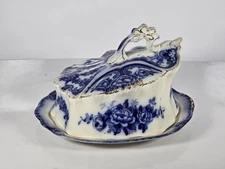 T Rathbone & Co Flow Blue Cheese Dish in "Jewil" pattern ironstone cheese 1900
