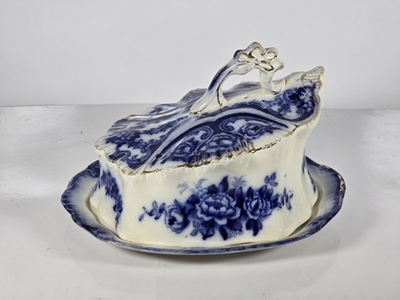 #ad T Rathbone amp; Co Flow Blue Cheese Dish in quot;Jewilquot; pattern ironstone cheese 1900 $120.00