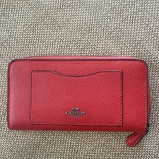Coach F54007 Crossgrain Accordion Zip Around Leather Wallet True Red