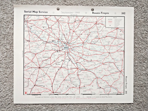 Rouen to Troyes : France - 1944 Vintage WW2 Serial Map Service Map