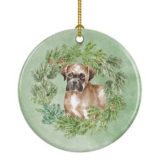 Boxer Puppy Fawn Christmas Wreath Ceramic Ornament CK8883CO1