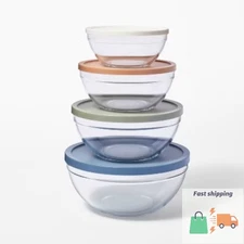 8pc Glass Set of 4 Mixing Bowls with Lids Clear - Figmint™