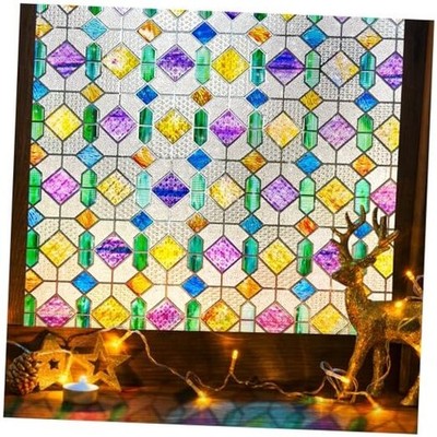  Stained Glass Window Privacy Film:3D Geometric 17.5 x 118.1IN Colorful