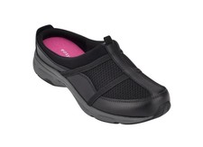 Easy Spirit Women's Argyle Mesh Clogs Shoes Black Leather Size 8