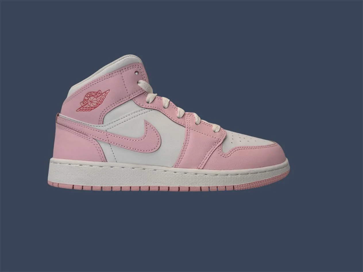 Youth Nike Air Jordan 1 Mid (GS) Pink Foam/White-Fire Red DQ