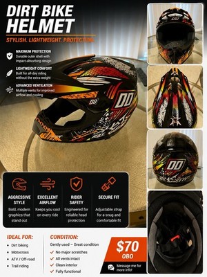 Motocross Dirt Bike Helmet   Excellent Condition   Size M