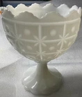 Vintage Napco White Milk Glass Footed Compote Candy Dish Bowl Vase Planter 1185