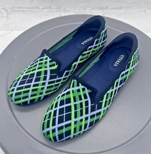 Vivaia Shoes Audrey Womens Size 7/ 37.5 Navy Green Round Toe Slip On Loafer