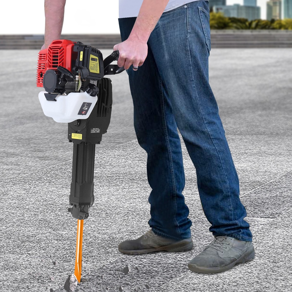 Miumaeov 2-Stroke 32.7 CC Demolition Jack Hammer Gas Powered Drilling Machine Concrete Breaker Punch Drill With 3 Chisel Bit 1800W 0.9L - View #12