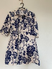 Zara The Lory Mini Shirt Dress Med Blue Floral 100% Cotton Button Front Collar