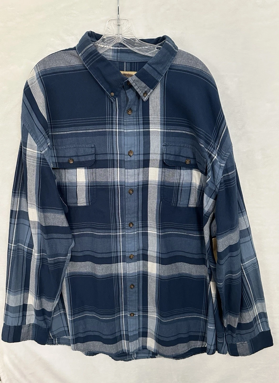 FOUNDRY Men’s 4XL Blue Plaid Shirt Work Long Sleeve Button Down Hiking Camping