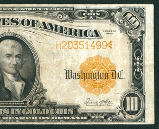 $10 1922 GOLD CERTIFICATE DAILY CURRENCY AUCTION (( PINHOLES ))