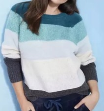 LOFT Women s Blue Teal Multi Striped Pullover Soft Cozy Sweater Sz M