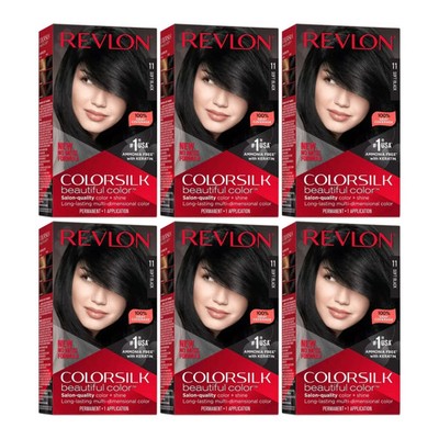 (Pack of 6) - Revlon ColorSilk Permanent Hair Color # 11 Soft Black