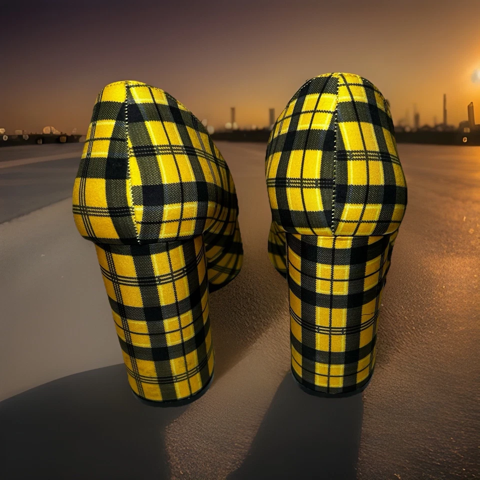 "Bombas de tacón bloque Just Fab Holly para mujer negras y amarillas a cuadros de 4,5"" talla 7,5" Foto 4 de 4