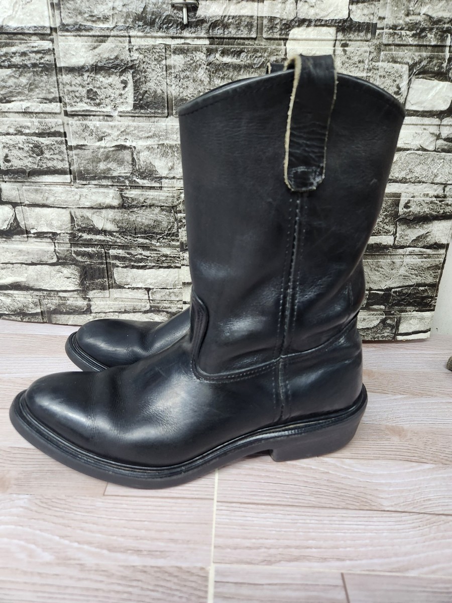 靴 VINTAGE / leather pecos boots RARE Vintage Red Wing Pecos Black Soft Toe Leather Boots Men's
