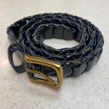 Black Braided Weave Leather Belt Mens 38 Argentina 1 1/8" Wide Bonded Links