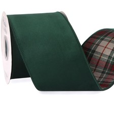 Forest Green Velvet Wired Ribbon Plaid Reversible 4 Inch x 10 Yards Wreath