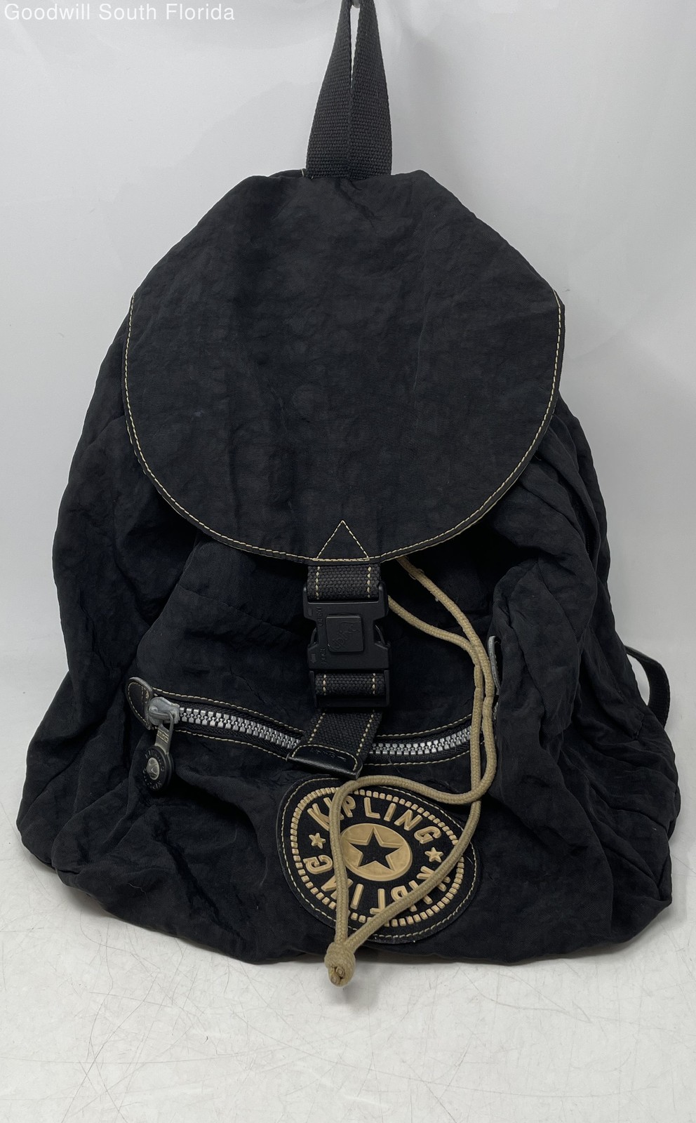 Kipling Womens Black Outer Pockets Drawstring Sho… - image 1