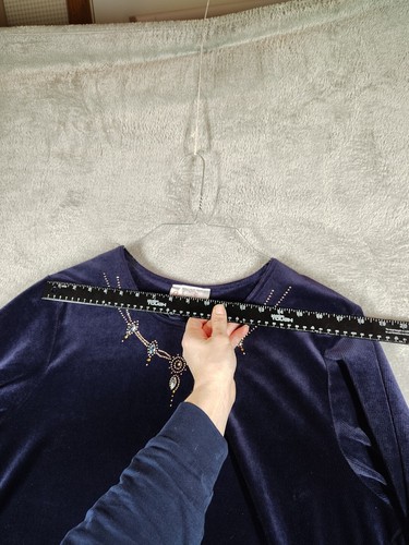 Plus Size 2X Blue Velvet Beaded Jeweled Embellished Tunic Women's Old Money - 第 12/14 張圖片