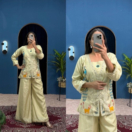 TOP PANT CHIMMAR BOLLYWOOD STITCHED DRESS SUIT PAKISTANI INDIAN STITCHED DRESS