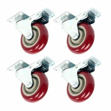 4 Pack Heavy Duty 3 Inch Caster Polyurethane Wheels with Brake Swivel Top Plate