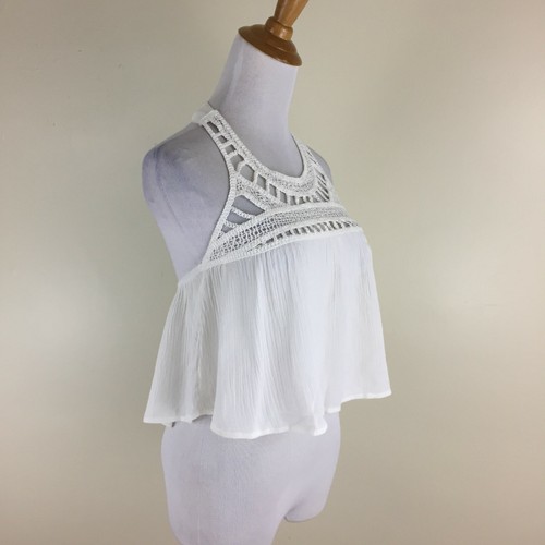 NWT TOBI White Lace Crochet Open Back Sleeveless Hi Neck Crop Top Women sz Small - Picture 7 of 9