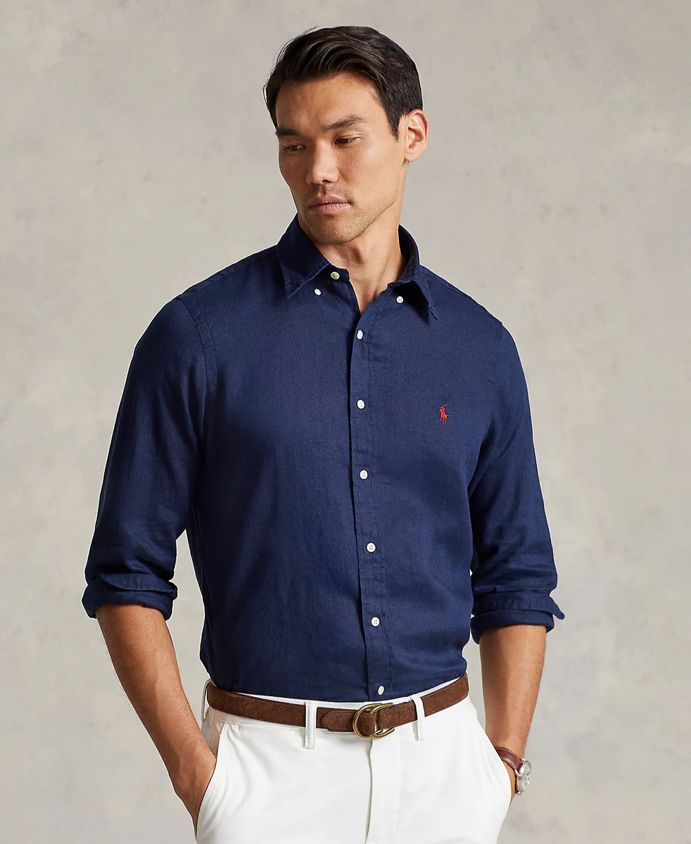 トップス Ralph Lauren LINEN BIG Shirt Navy NWT Polo Ralph Lauren Big & Tall Navy Blue LINEN Long Sleeve