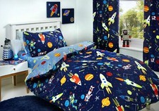 Bedlam Kids Supersonic Space Planets Duvet Cover Set, Fitted Sheet OR Curtains