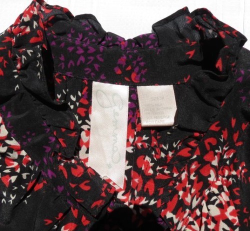 Gemma US Damen M schwarz Multi Print 100 % Seide Krawatte Rüschen Ausschnitt Bluse Shirt Top - Bild 5 von 5