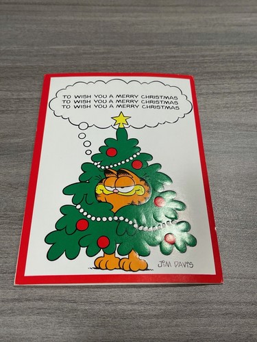 Vintage Grußkarte Weihnachten Garfield Tree Jim David - Bild 1 von 3