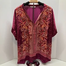 DR2 Womens Top Blouse Shirt Pink Fuschia Orange Floral Size 2X/XXL