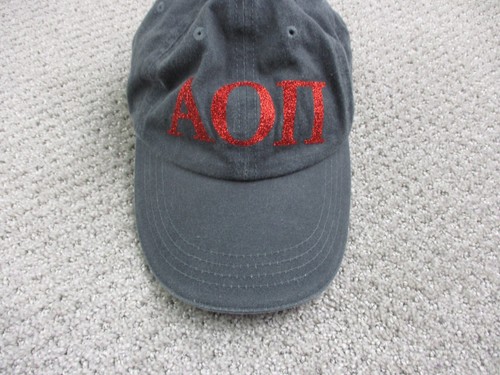 Alpha Omicron Pi AOII Hat Cap One Size Dark Gray Red Glitter Vintage Wash Adult