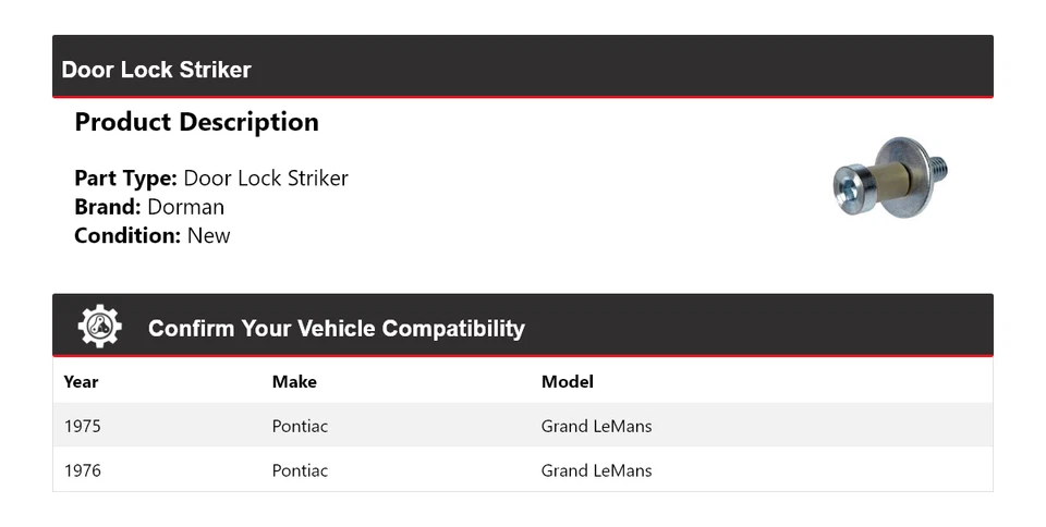 Ударник по дверному замку для Pontiac Grand LeMans Dorman 1975-1976 годов выпуска - Изображение 2 из 4