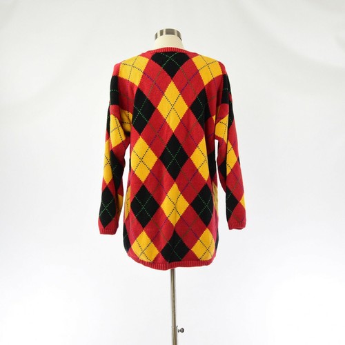 90s Vintage Gap Cotton Argyle Tunic Sweater Red Yellow Black Womens M V Neck Top - Bild 3 von 5