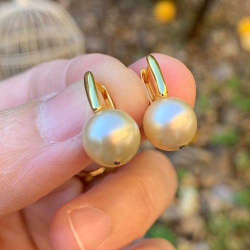 Elegant high luster 9.5mm Australia seawater gold Pearl silver S925 Earring #242 - Picture 7 of 12