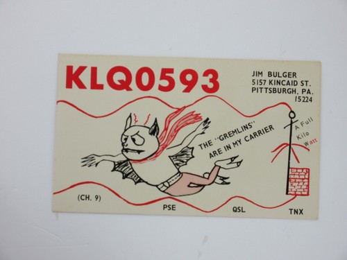 Vintage CB Radio QSL Postcard Card - KLQ0593 - Pittsburg, PA