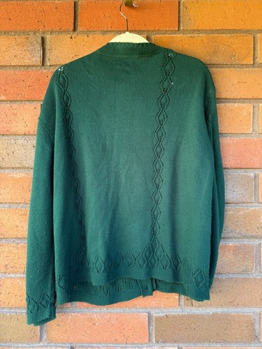 Vintage Needle Point Strickjacke USA Cottage College Point | Grün | Größe XL - Bild 2 von 14