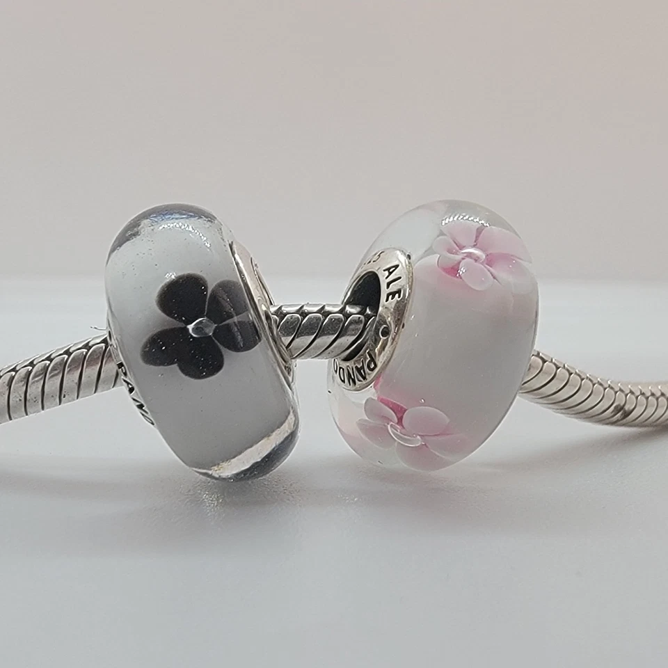 Set Of 2 New Pandora Authentic Pink Cherry and Black Cherry Murano Charms - Image 4 of 4