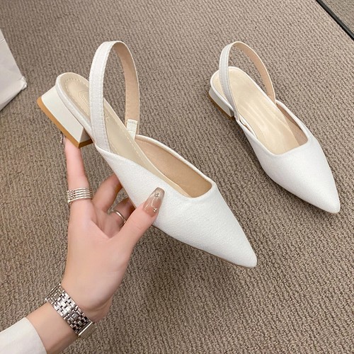 Sommer Damen einfarbig niedrige Absätze Leder Schuhe Bankett Party Sandalen Pumps - Bild 10 von 21