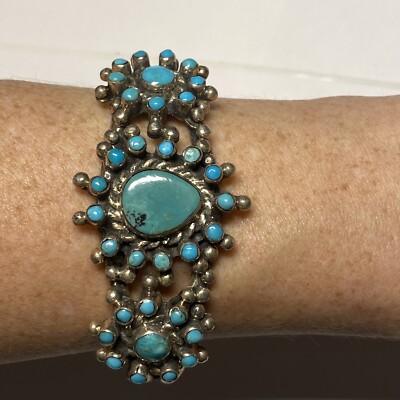 Best Del Chatter Vintage Native American Navajo Green Turquoise Sterling Silver Bracelet Best Del Chatter Vintage Native American Navajo Green Turquoise Sterling Silver Bracelet