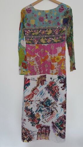 Emamo Italy 100% Seide Kimono Strickjacke Blumen Lang Patchwork Sommer Strand Luxus - Bild 2 von 14